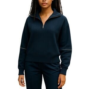Modern Citizen Navy Blue Zoiya Merino Wool Blend Zip Sweater